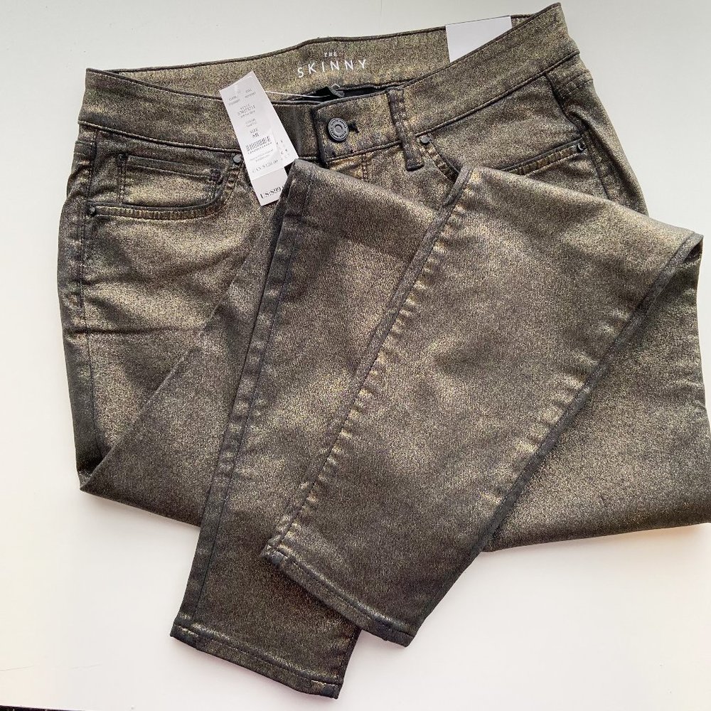 WHBM Mid-rise Metallic Skinny Jeans Gold Foil NWT